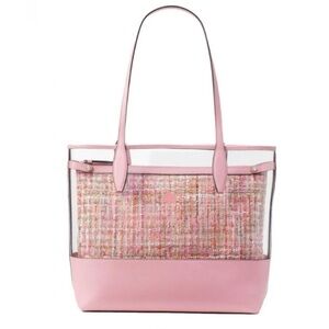 KATE SPADE Ash See Through Tweed Large Tote Bag in Pink spring Easter